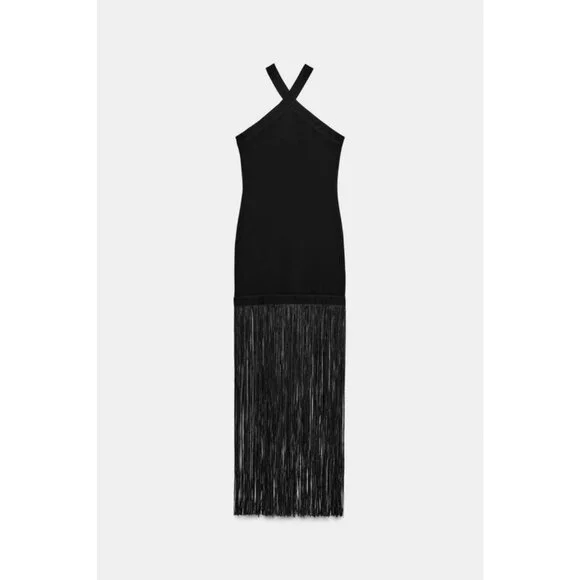 ZARA STRETCH LONG DRESS WITH FRINGING - Picture 9 of 12